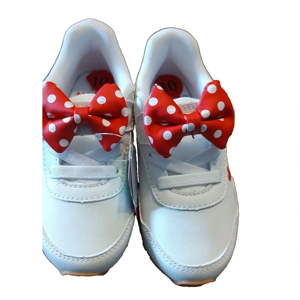 DISNEY JUNIOR Minnie Mouse White Sneakers Size 10 Red Bow‎ NWOB